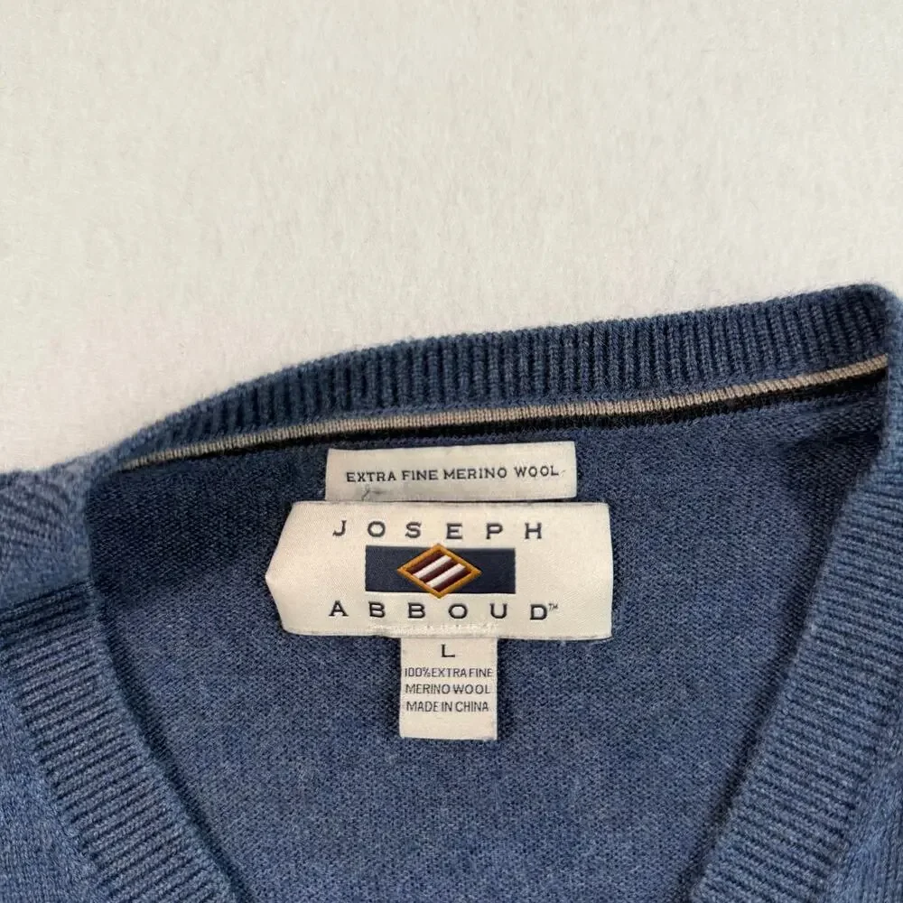 Vintage Joseph Abboud Fine Merino Wool Navy Blue V-Neck Sweater Size Large